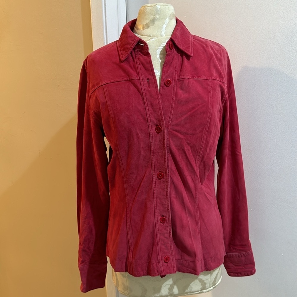 Vintage Suede Red Soft Button Up Shirt Genuine Golden Bear Jacket Shacket M